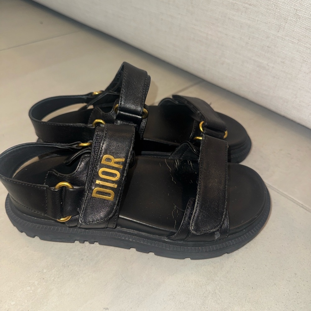 Dior Black and Gold Platform Sandals with Adjustable Straps